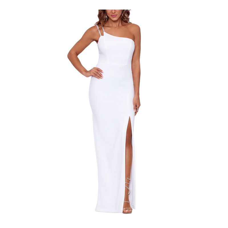 Nwt Xscape Womens White Double Straps Lined Sleeveless Full-Length Gown Dress 2